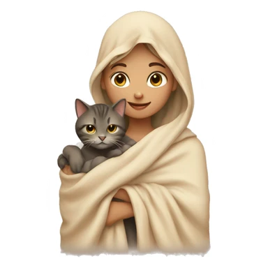 girl petting cat in beige blanket sticker