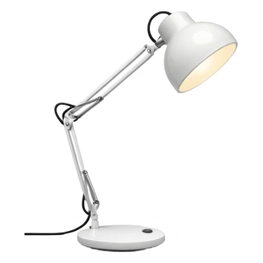 A small white desk lamp with a round base and a flexible, jointed neck. It leans forward playfully, like it’s alive, with a big circular light as its “head.” Iconic and full of character. sticker