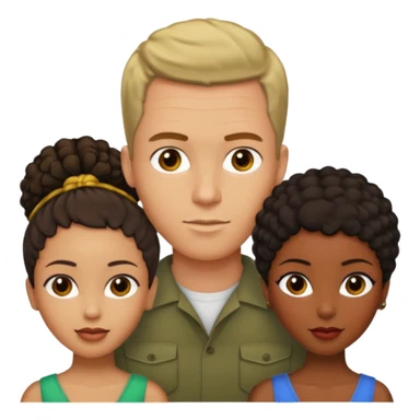 Olive skinnedAmerican man with short brown hairwith two black african women both are African one is light skin black and one is medium tone black with african hair styles sticker