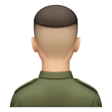 back of a soldier's head with military haircut, showing short hair and neck sticker
