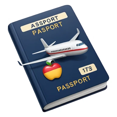 passport and airplane tickets, Apple emoji style, colors #173e12 and #c1a793, no text sticker