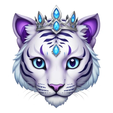 ESO Female white/black tiger khajiit leader of the umbral rose, glowing blue eyes, glowing blue 'third eye' gem; purple gem silver tiara sticker