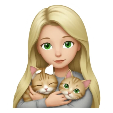 Long blonde hair green eye woman snuggling gray tabby cat sticker