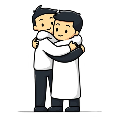 man hugging another person while making a quiet sign sticker