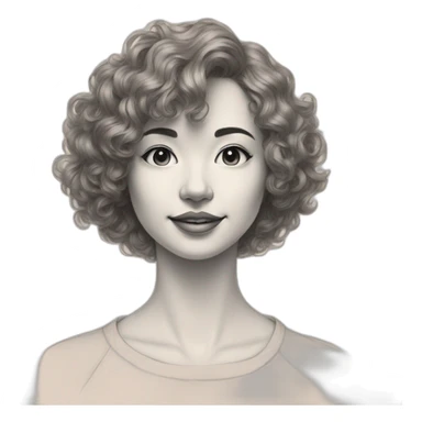 Drawing sketch of whole body woman with short wavy hair on paper red crayon sticker