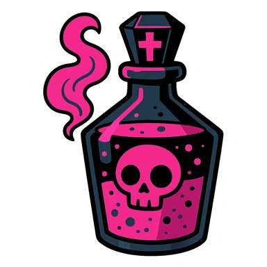 gothic potion bottle, black and pink, vibrant toon style sticker