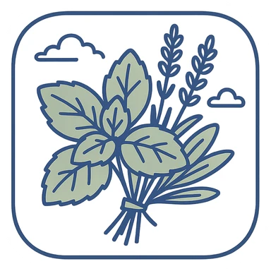 macOS app icon for a herbal therapy CRM, showing a bundle of fresh herbs like mint and lavender in a rounded square, soft green and natural tones, modern, clean, no text sticker