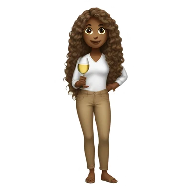tan girl with long curly hair holding white wine sticker
