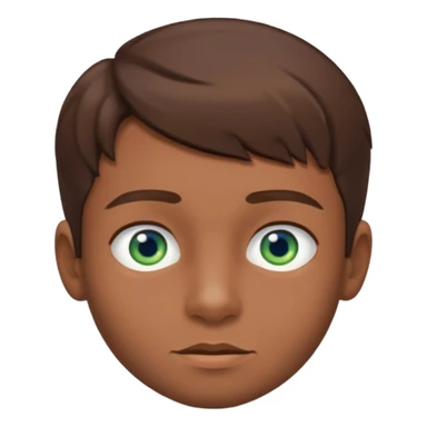 a young boy with brown hair, with a mix of blue and green eyes, a little bit of beard sticker