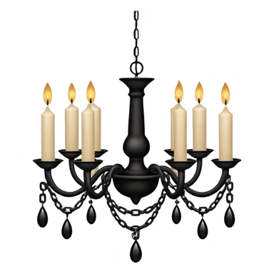 Simple minimalistic hanging wide short chained black Ceiling chandelier with beige-white candles sticker