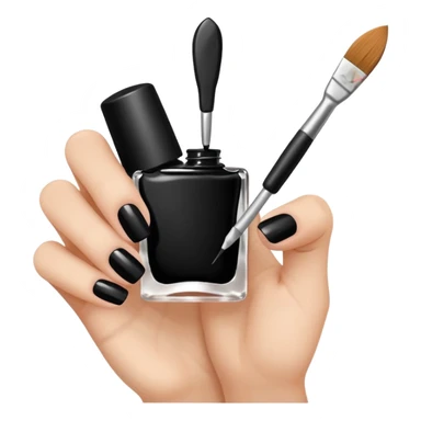 medium skin tone hand holding a nail polish brush painting nails black, clean sticker