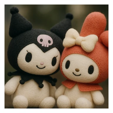 Kuromi and My Melody together, soft and fluffy, huggable sticker