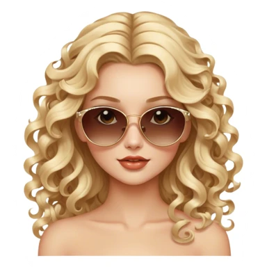 Luxury blonde model, brown eyes, sunglasses on head, long glamorous romantic curly hair sticker