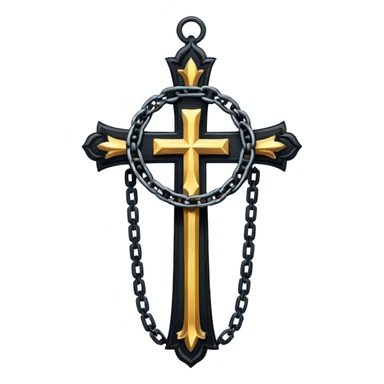 Ein christen kreuz in schwarz ohne Jesus schön verziert mit ketten auf weißem Hintergrund  sticker