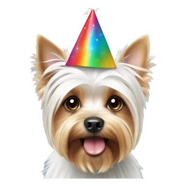 White Yorkshire Terrier with party cap sticker