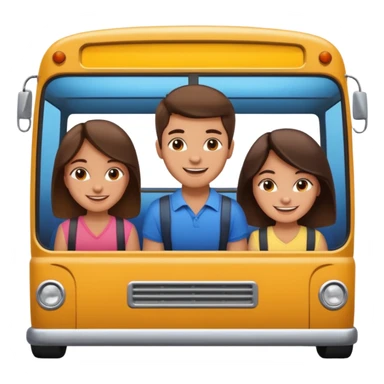 Two girls and one boy all brunette on a bus, show the whole bus sticker