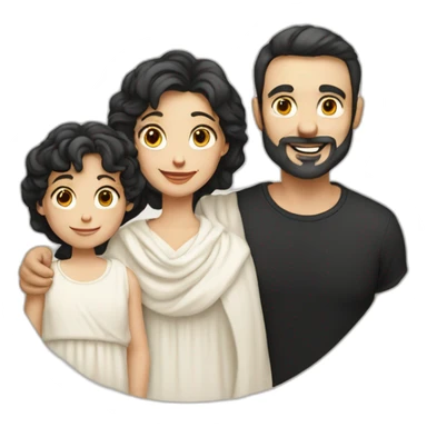 Daddy with white skin wear cream tshirt and his wife with white skin wear long blaus with black shawl also his son wear cream tshirt sticker