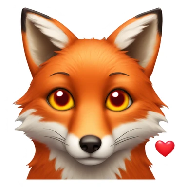 deep lush red fox face with tiny red heart instead of eyes sticker