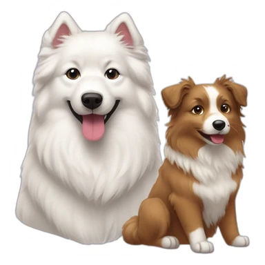 A Samoyed and an Australian shepherd playing sticker