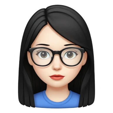 abg girl with pale skin no bang,long black straight hair and a glasses sticker