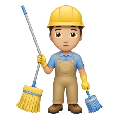 Custodian with yellow rubber gloves, mop sticker