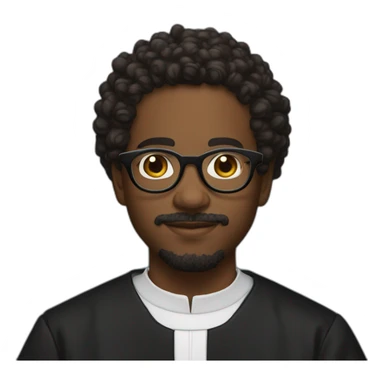 young black catholic priest beard, curly hair, with rounded glasses and clerygman sticker
