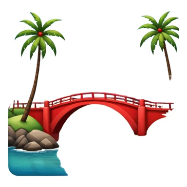  island with modern buildings, beaches with palm trees, and a red bridge on one side sticker
