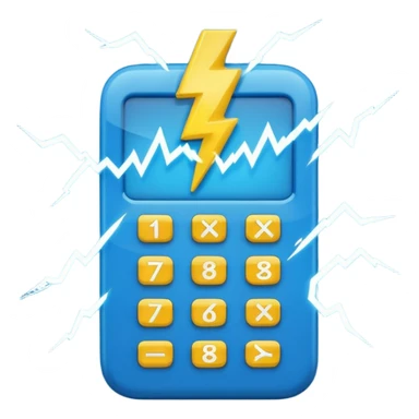 Create a simple emoji of an energy calculator: small calculator + lightning bolt icon. Flat design, bold outline, blue and yellow colors, clean, centered, emoji style. sticker