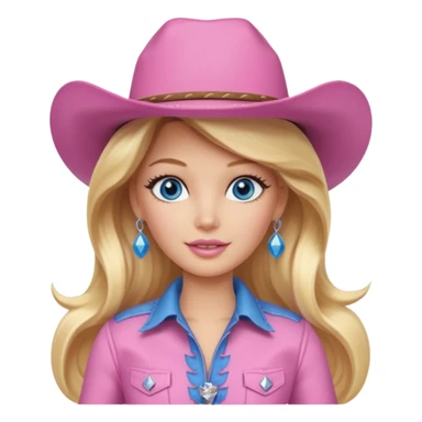 Cowgirl barbie in a pink outfit with cowboy hat with long blonde hair and blue eyes sticker
