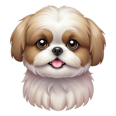 Cinematic Cute Shih Tzu Portrait Emoji, Head playfully tilted with large, sparkling eyes and a fluffy, endearing fur in gentle, pastel tones, simplified yet irresistibly charming, highly detailed, glowing with a warm, cuddly radiance, high shine, radiating affectionate and joyful energy, styled with a soft, playful outline, capturing the essence of a cute Shih Tzu that seems destined to charm everyone in its path! sticker