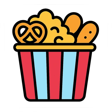 Add popcorn to the snacks bucket emoji, keeping the color outline icon style with no background. sticker