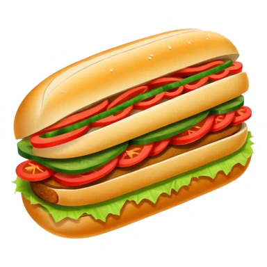Banh Mi Cinematic Realistic Banh Mi Sandwich Dish Emoji, depicted as a simple, small baguette filled with fresh ingredients, rendered with crisp textures and vibrant, inviting lighting. sticker