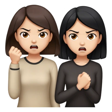 two asian girls angry brown hair and black hair sticker