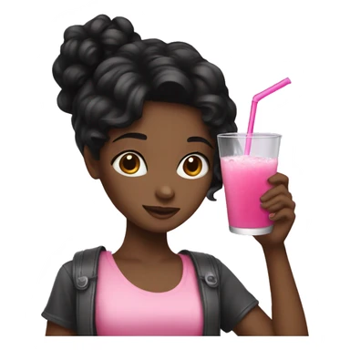 Black haired girl drinking a pink drink  sticker