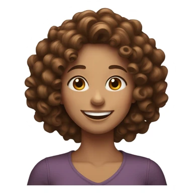 a happy woman with curly brown hair and white skin smiling sticker