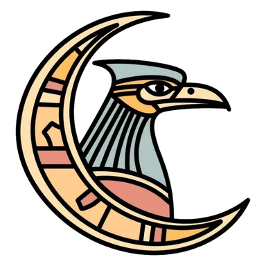Egyptian moon god Khonsu with falcon head, lunar disk and crescent moon symbol sticker