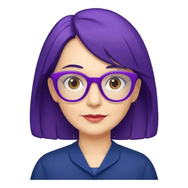 50-year-old woman with purple glasses, brown eyes, and navy blue shoulder-length hair sticker