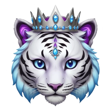 ESO Female white/black tiger khajiit leader of the umbral rose, glowing blue eyes, glowing blue 'third eye' gem; silver crown/tiara with purple gems  sticker