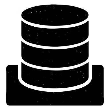 minimalist solid icon of a database cylinder in a basement or underground setting, worn distressed effect sticker
