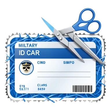 Scissors cutting military ID card sticker