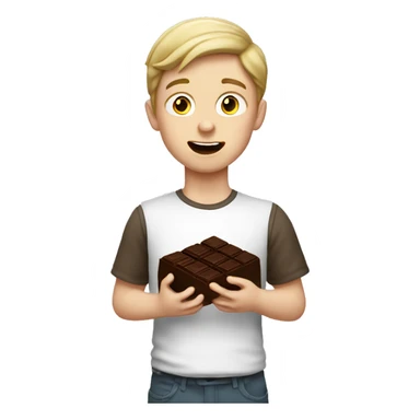 Caucasian white boy eating chocolate sticker