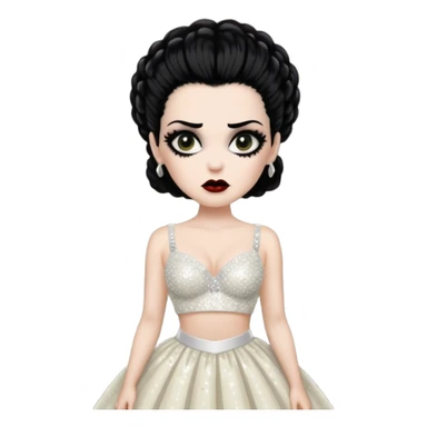 Bride of Frankenstein with black hair, ivory sequin bra, ivory sequin long skirt  sticker