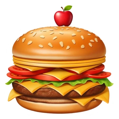 A fun fusion food emoji where a burger, pizza slice, french fries, and an apple are combined into one wacky fast food item sticker