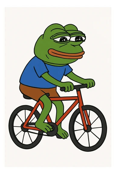 create a pepe riding bike, white background sticker