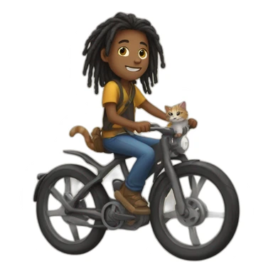 A boy with dreadlocks rides a cat sticker