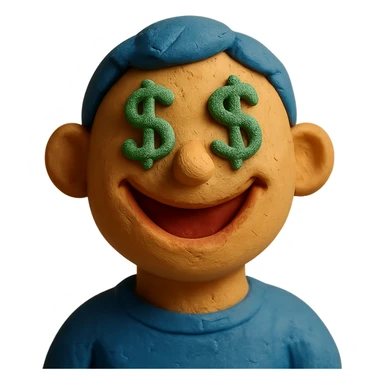 very happy face with dollar signs for eyes sticker