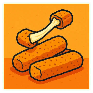 mozzarella sticks, cartoon style, golden brown, gooey cheese, simple background sticker