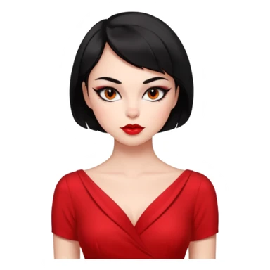 Chica Otaku con delineado gatita con vestido rojo y pelo corto negro súper sexy sticker