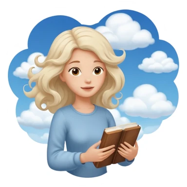 Dreamy, kind, empathetic — like they’re not fully grounded. woman flying in the clouds with a book sticker