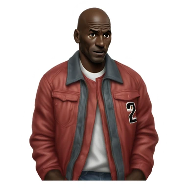 Michael Jordan in a jacket holds his head and is sad photorealistic serious sticker